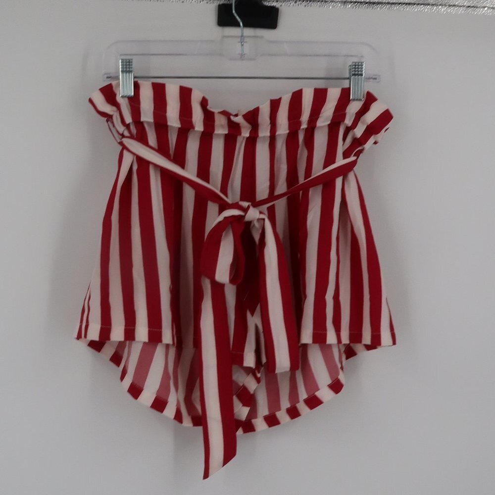 Shein Red White Striped Paper Bag Style Shorts Size Large